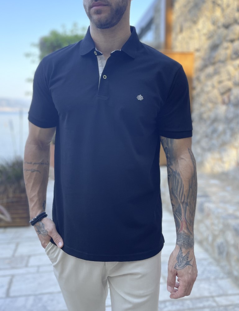 Everbest Everbest ανδρική μαύρη πικέ Polo μπλούζα Plus Size 252834
